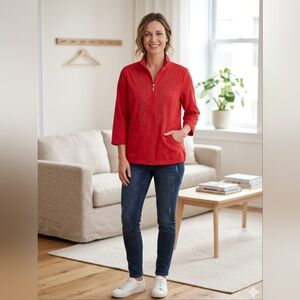 Zenergy By Chicos Red Rhinestone Embellished Zip Front Jacket Size 0 (Small)